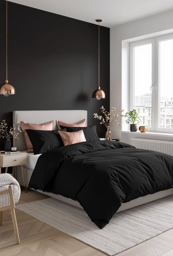 black linens with rose gold