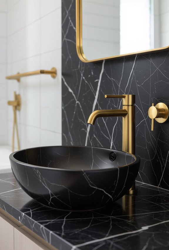 black marble with gold fixtures