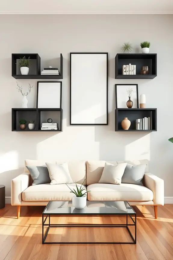 black shelves enhance gallery