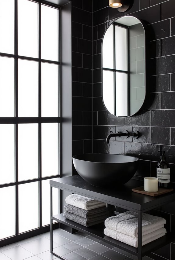 black tiles contrasting grout