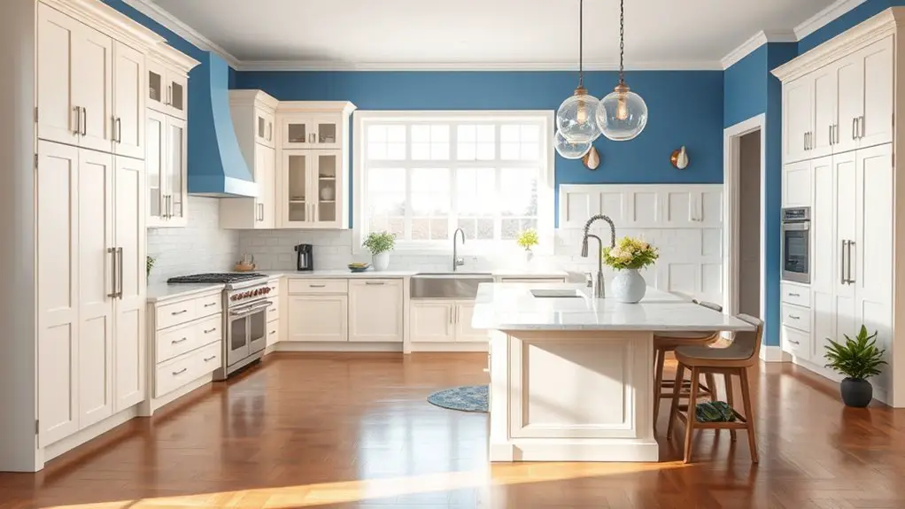 blue and cream kitchens
