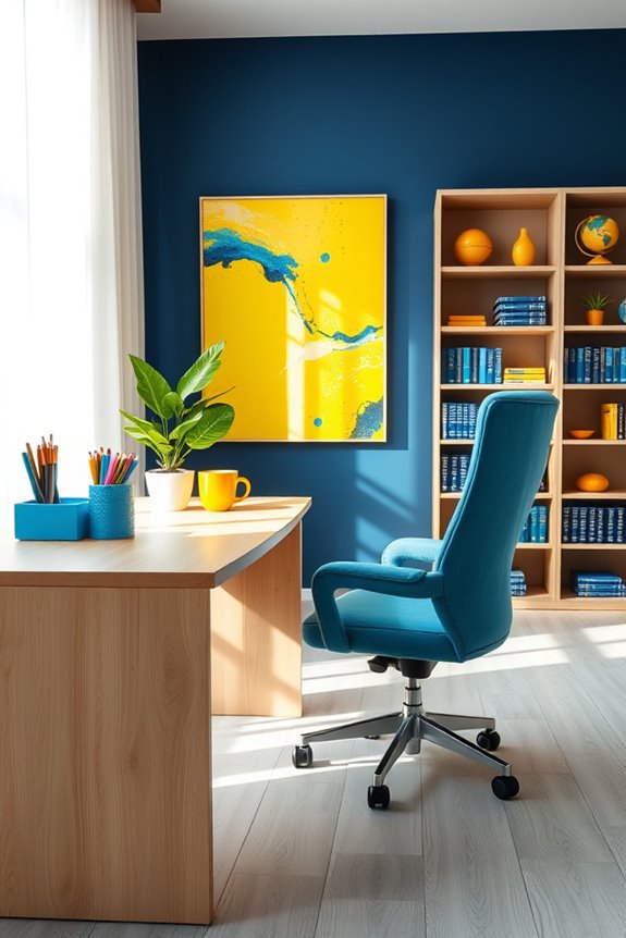 blue and yellow accents