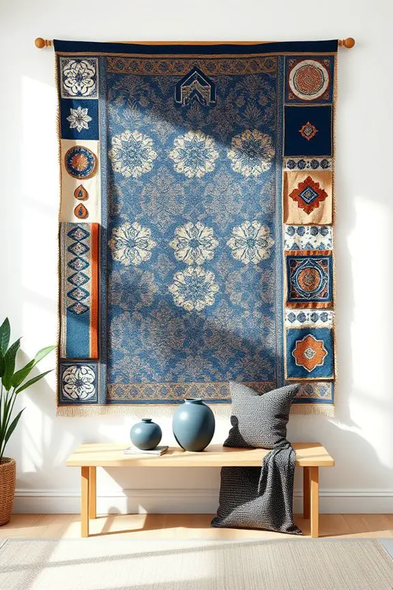 blue brown fabric wall art