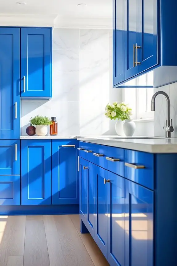blue cabinets marble elegance