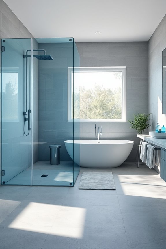 blue glass grey fixtures