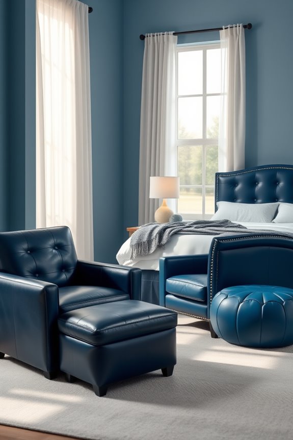 blue leather bedroom accents