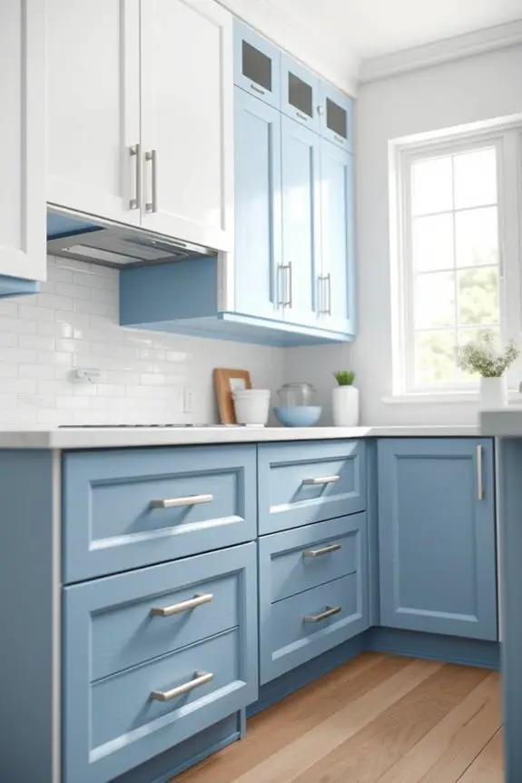 blue painted drawer fronts