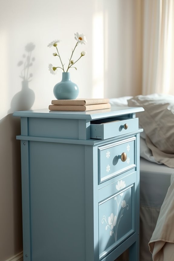 blue stenciled nightstand makeover