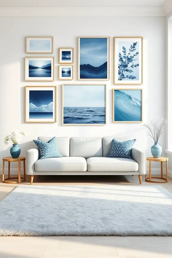 blue themed gallery wall ideas