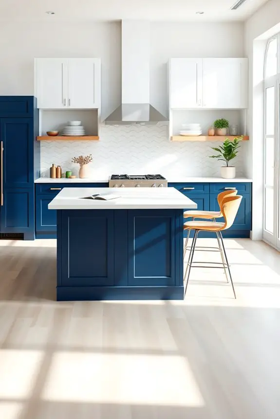 blue two tone kitchen island