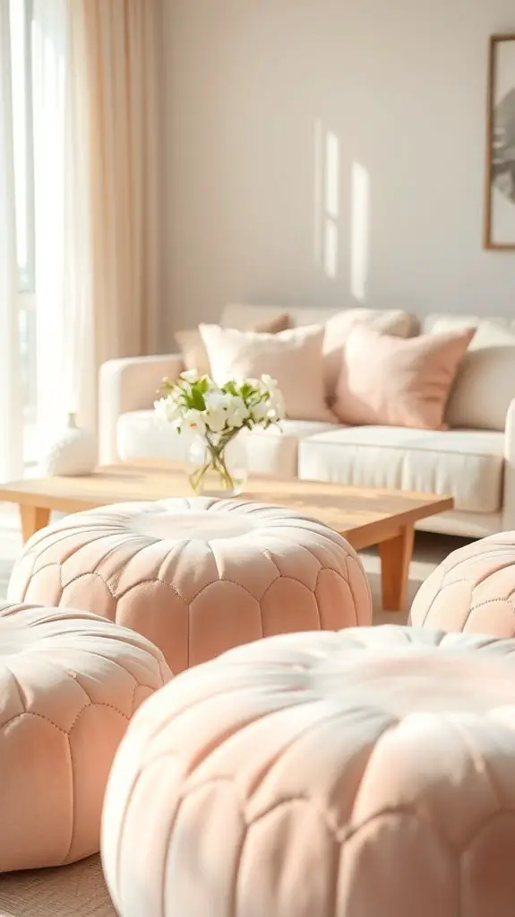 blush pink poufs enhance decor
