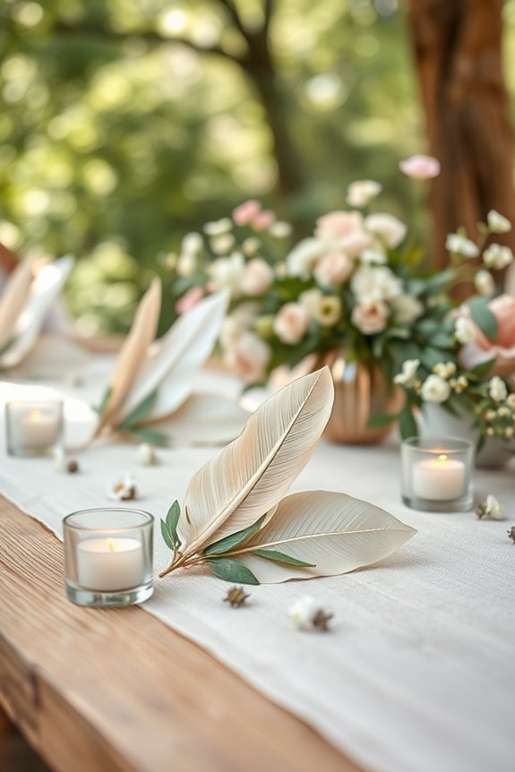 bohemian feather leaf place cards