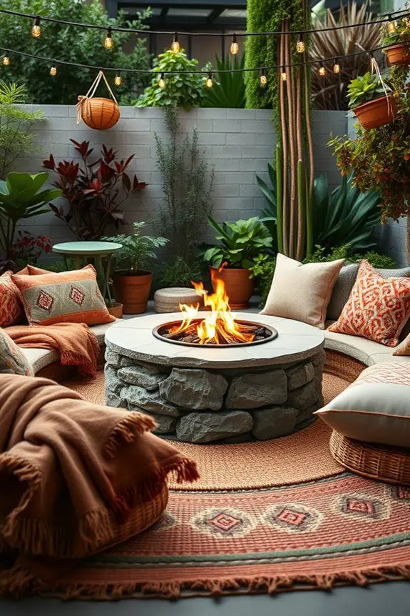 bohemian fire pit setup