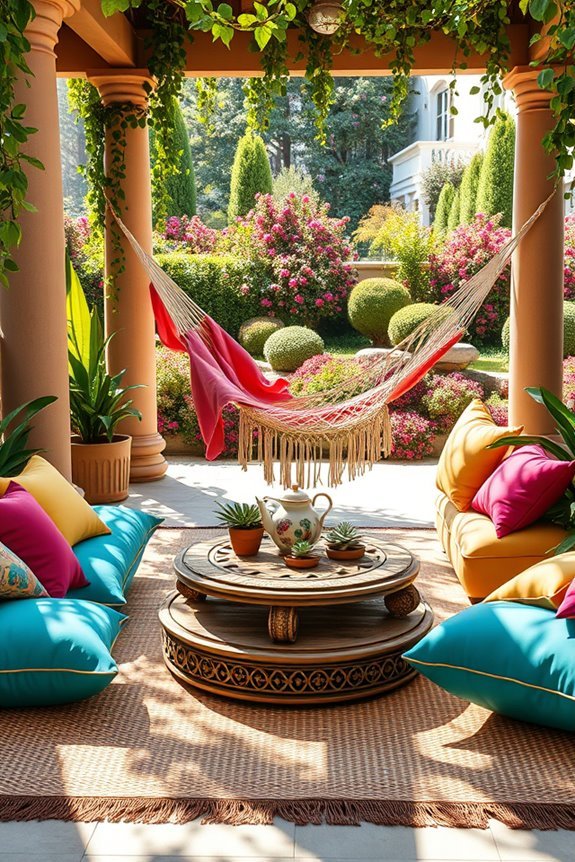 bohemian patio with cushions