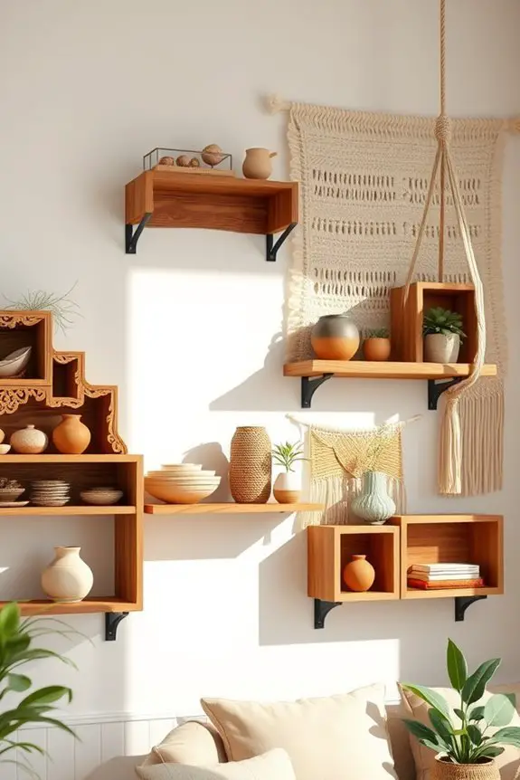 boho wall shelf styling