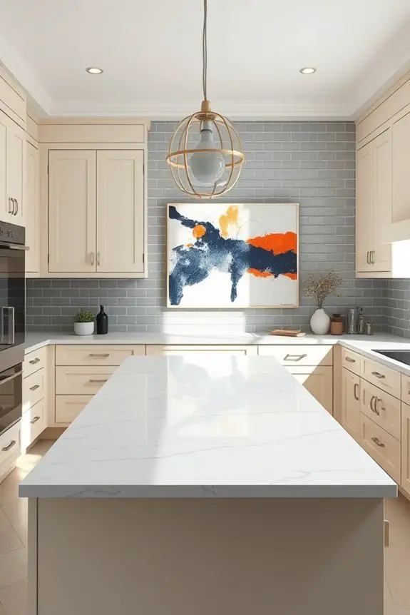 bold artwork enhances kitchen