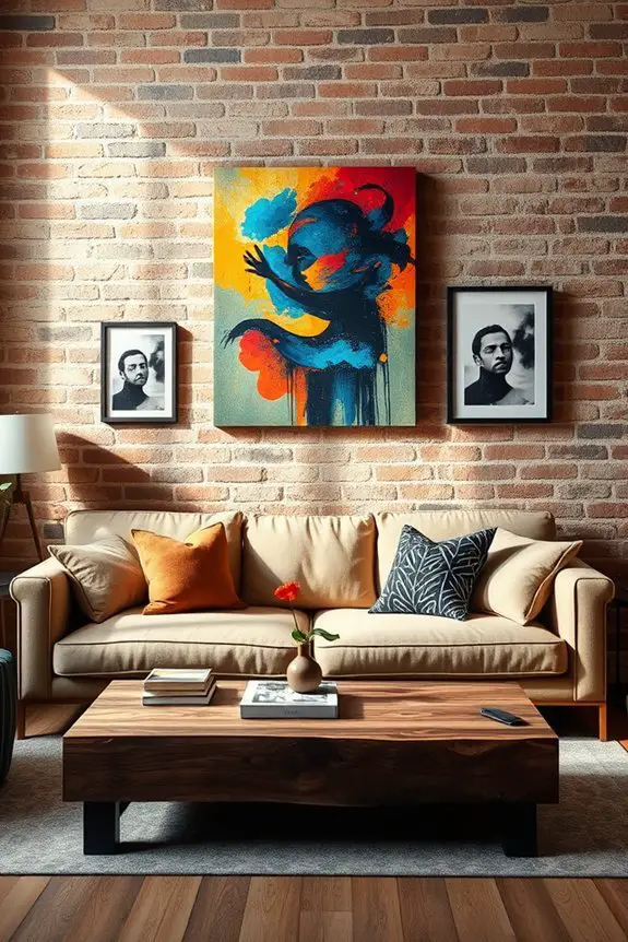 bold artwork enhances living room