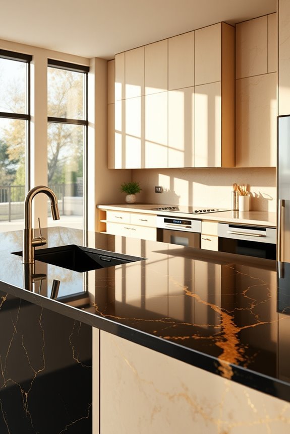 bold beige and black countertops