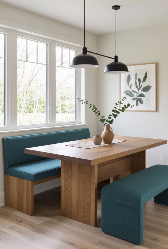 bold bench anchors neutral room