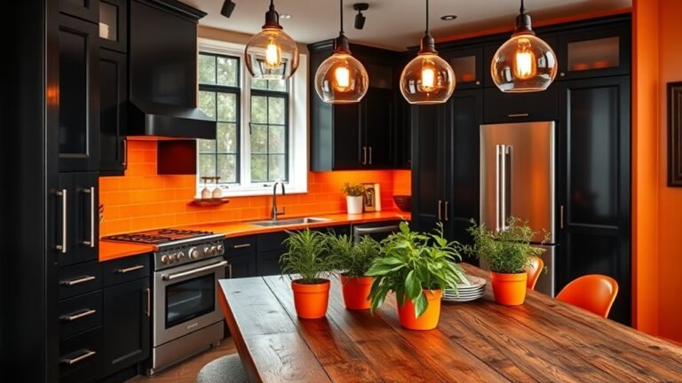 bold black and orange kitchen