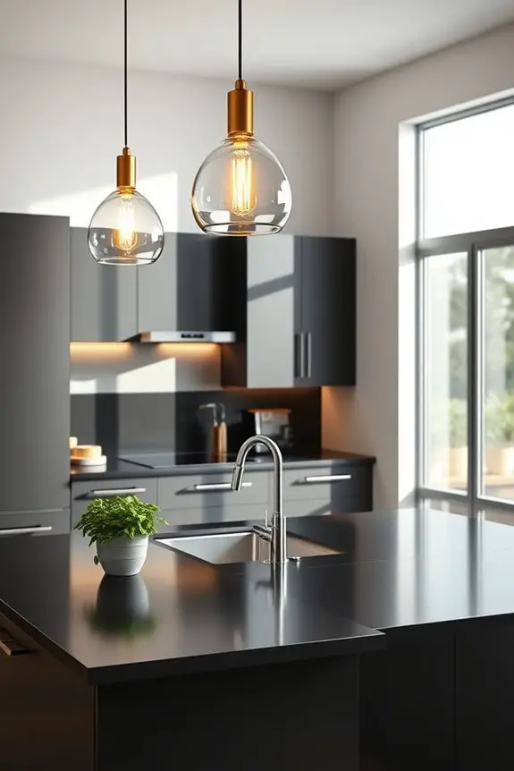 bold black cabinets illuminated