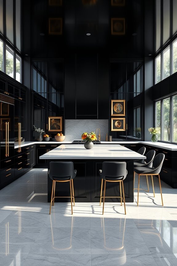 bold black walls gold art