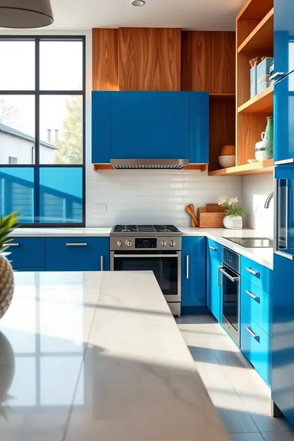 bold blue warm wood