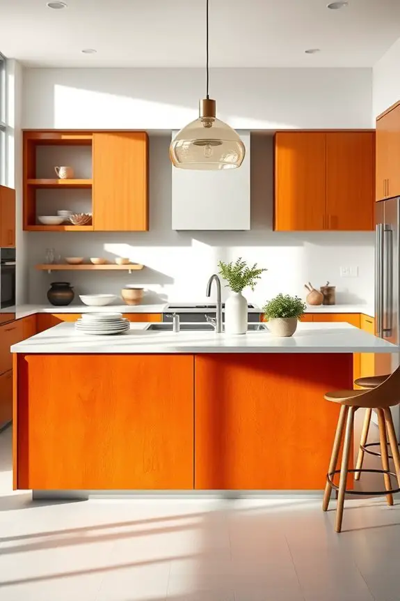 bold burnt orange kitchen island