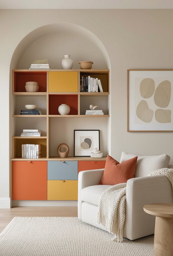 bold contrast color block shelving