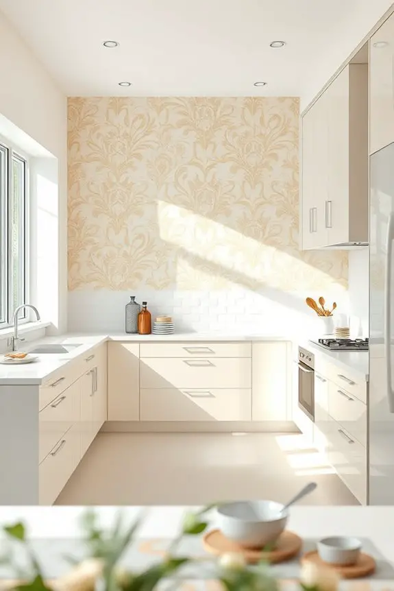 bold cream and white wallpaper