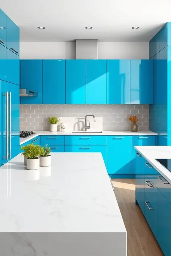 bold cyan kitchen cabinets