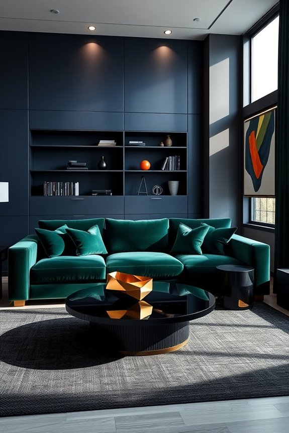 bold dark color blocking interiors