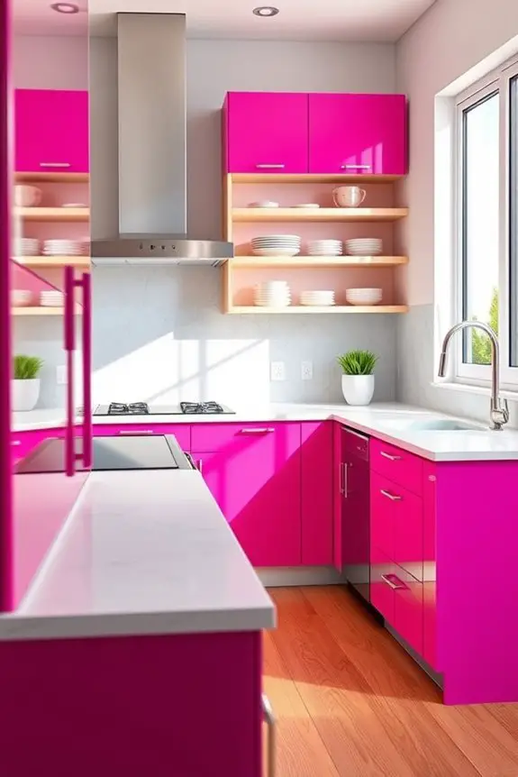 bold fuchsia kitchen cabinets