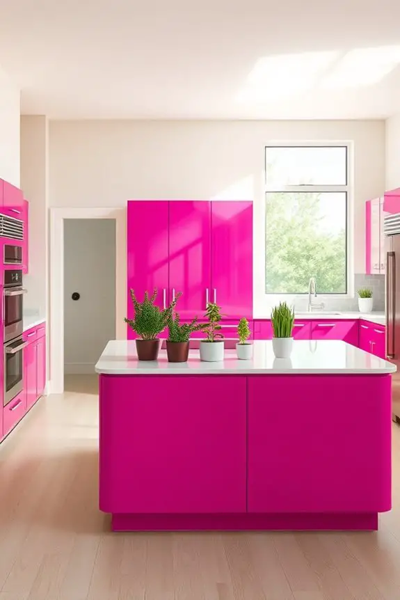 bold magenta kitchen cabinets