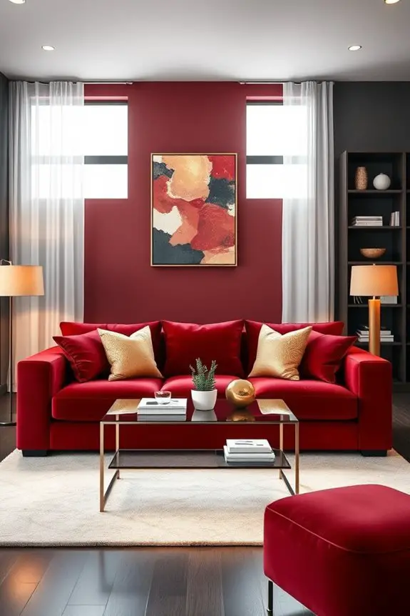 bold maroon living room accents