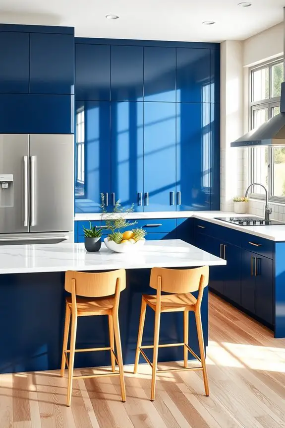 bold navy blue cabinetry