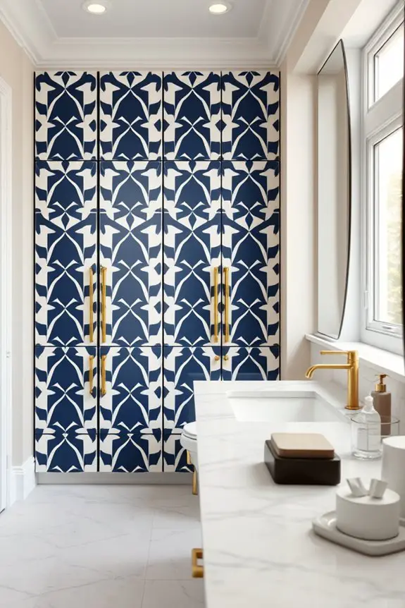 bold patterned bathroom cabinets