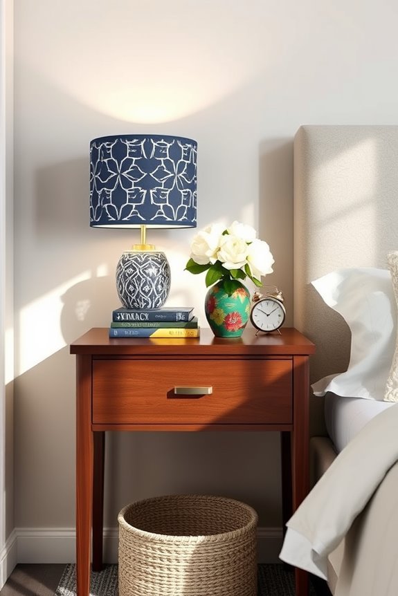 bold patterned bedside decor