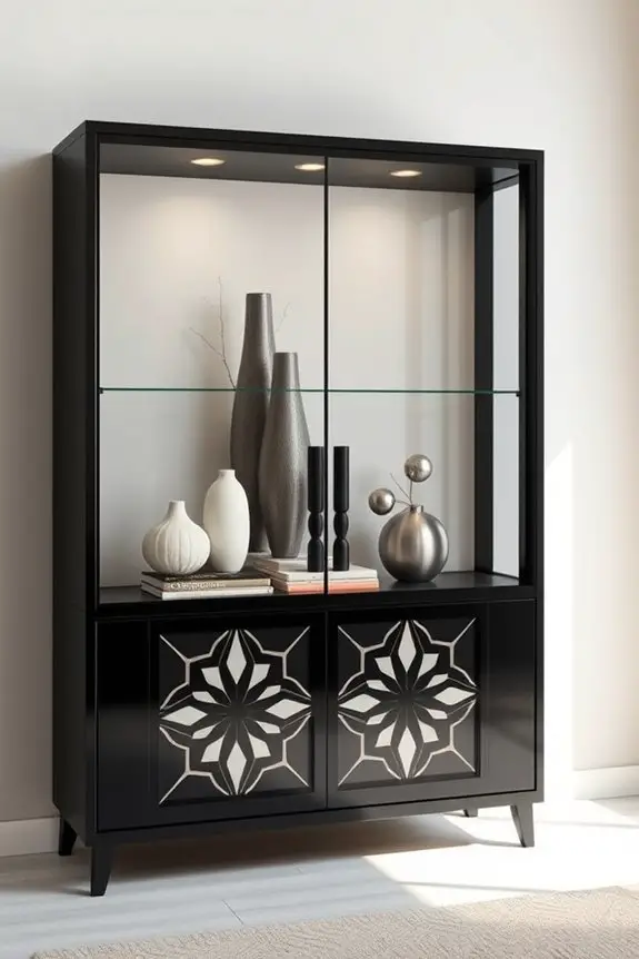 bold patterned black cabinet