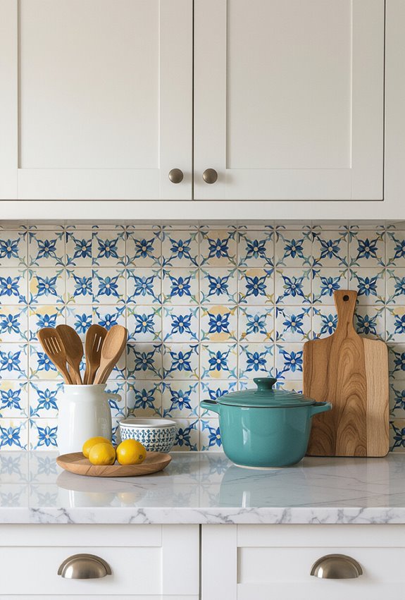 bold patterned ceramic backsplash