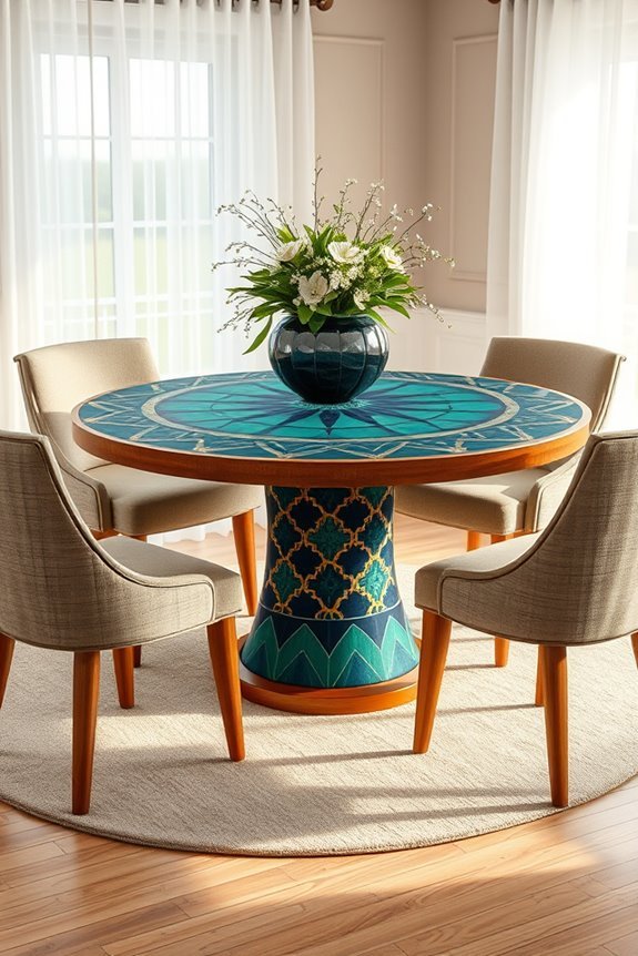 bold patterned round tables