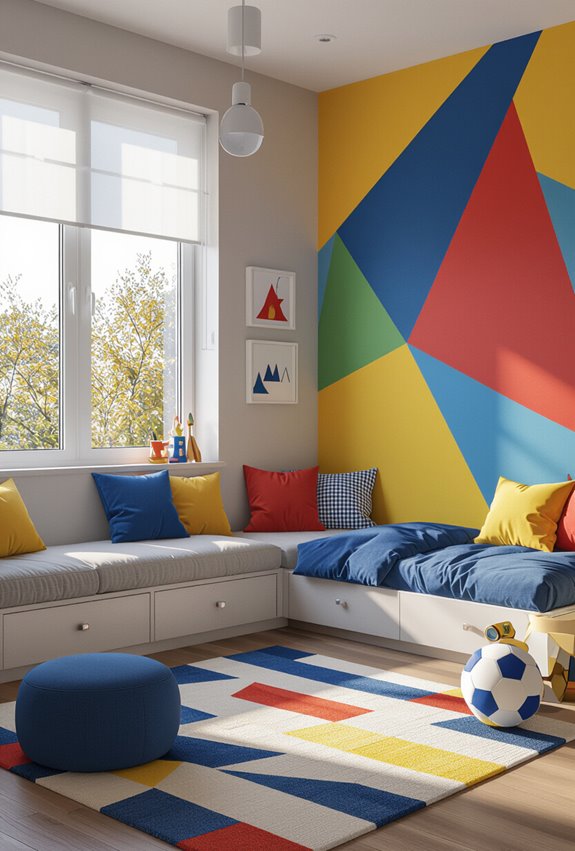 bold primary colors geometric accents