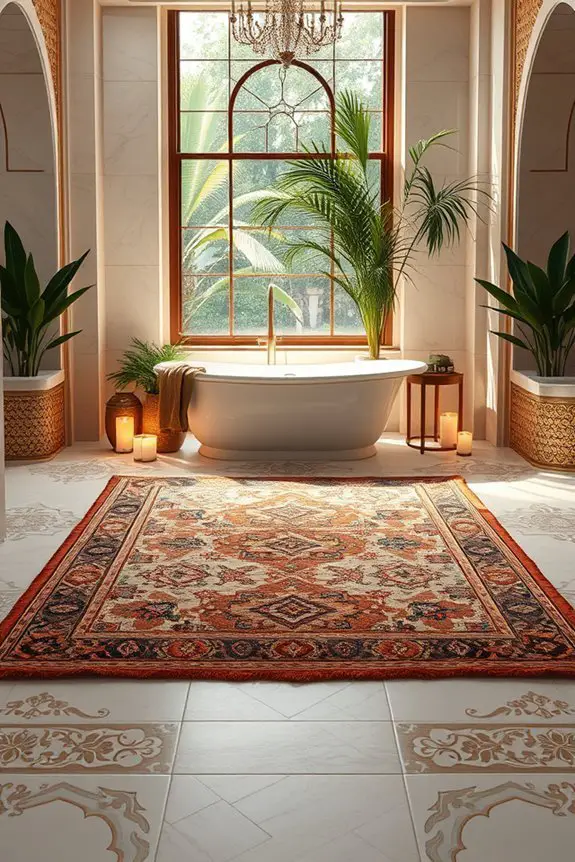 bold rugs enhance bathroom aesthetics