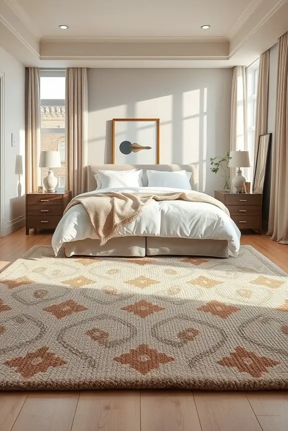 bold rugs enhance duplex bedrooms