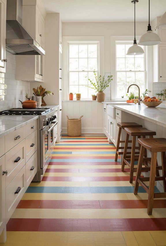 bold striped painted floorboards