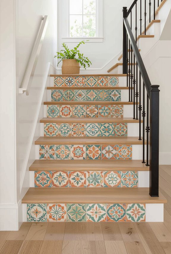 bold tiled stair risers
