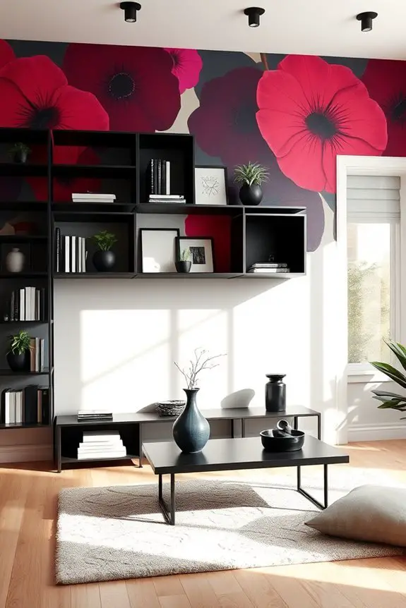 bold wallpaper black shelves