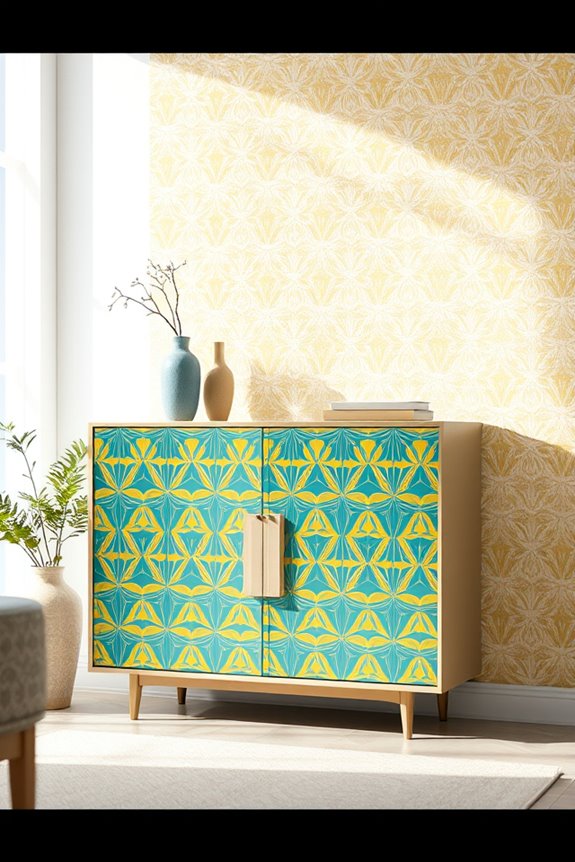 bold wallpaper transforms cabinets