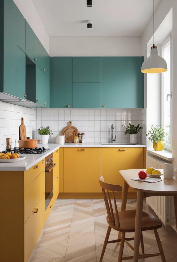 boldly colored cabinet zones