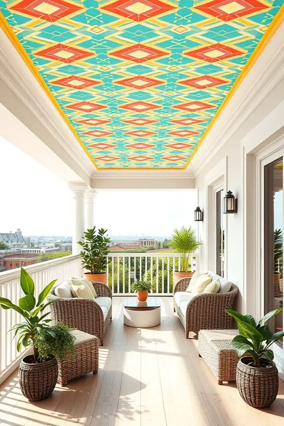 boldly painted balcony ceiling